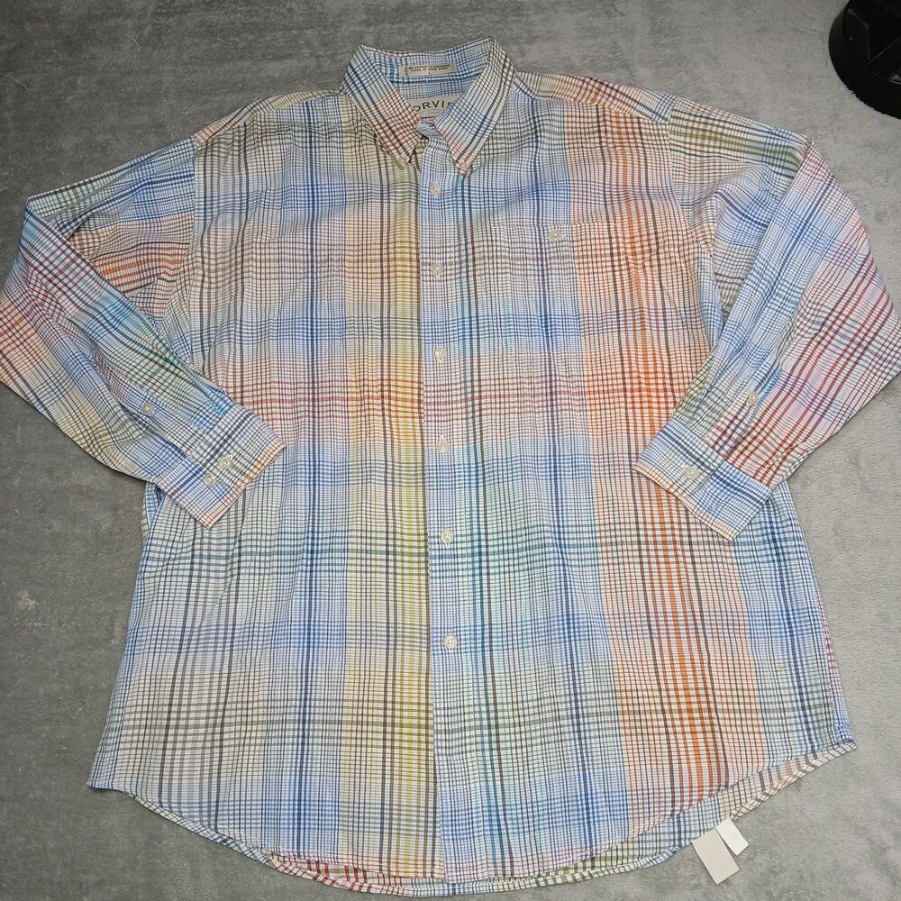 Vtg Orvis Mens L Large Plaid Button Down Long Sleeve Hong Kong Old Money Preppy